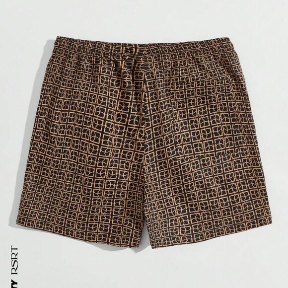 MANFINITY Men's Geometric Print Swim Shorts, Black/Brown, Medium, EUC - Picture 2 of 2
